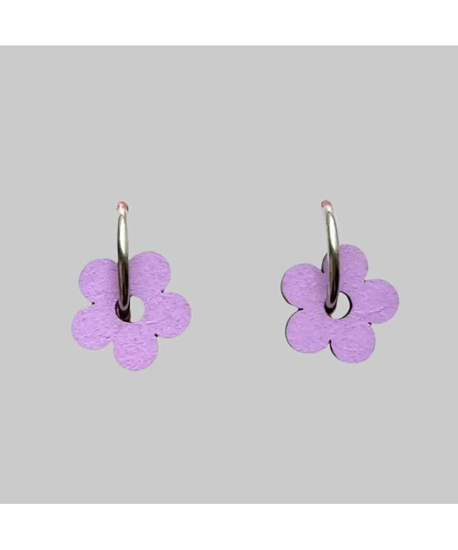 Hand Painted Lilac Statement Flower Dangle Hoop Earrings