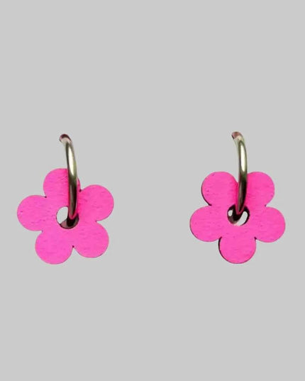 Hand Painted Neon Wooden Flower Statement Hoop Earrings