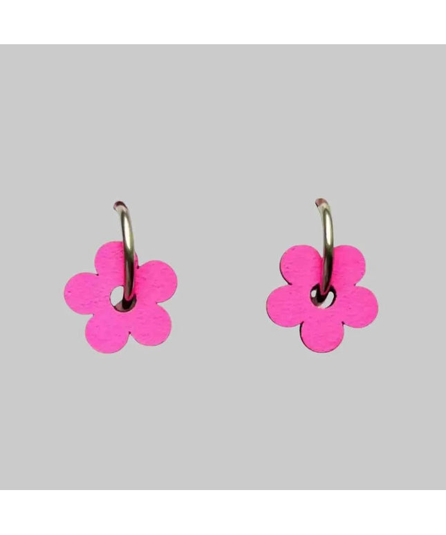 Hand Painted Neon Wooden Flower Statement Hoop Earrings