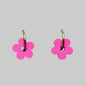 Hand Painted Neon Wooden Flower Statement Hoop Earrings