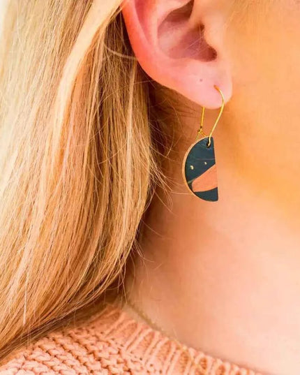 Hand Painted Semi Circle Leather Drop Earrings - Multiple