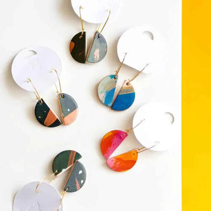 Hand Painted Semi Circle Leather Drop Earrings - Multiple