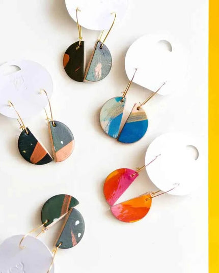 Hand Painted Semi Circle Leather Drop Earrings - Multiple