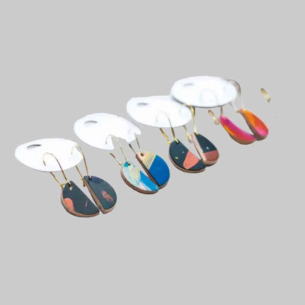 Hand Painted Semi Circle Leather Drop Earrings - Multiple