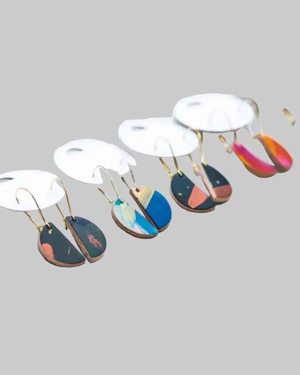 Hand Painted Semi Circle Leather Drop Earrings - Multiple