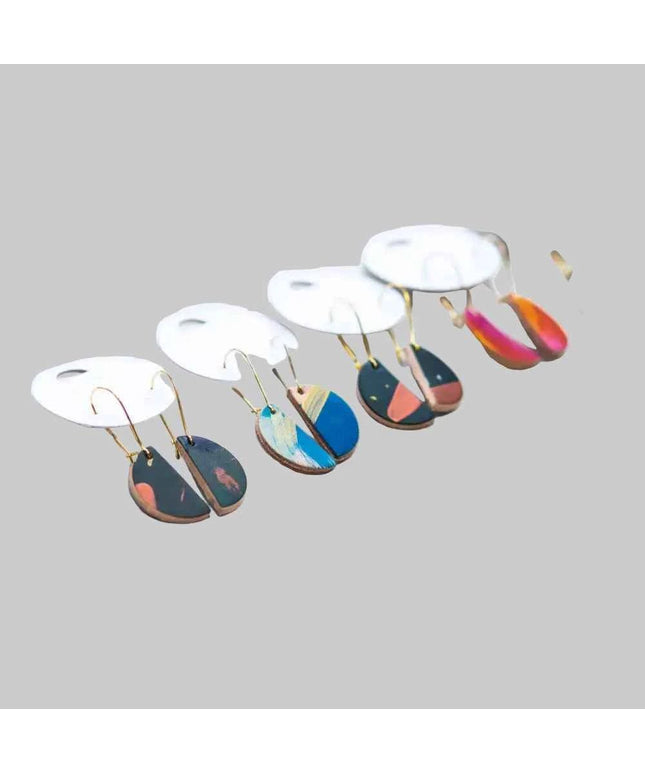 Hand Painted Semi Circle Leather Drop Earrings - Multiple
