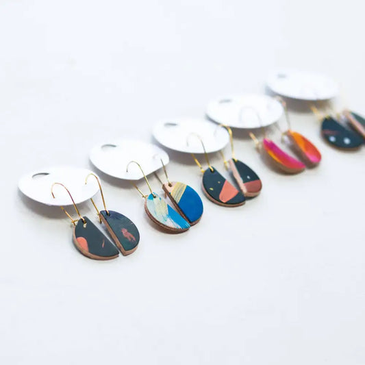 Hand Painted Semi Circle Leather Drop Earrings - Multiple - Blush Brush