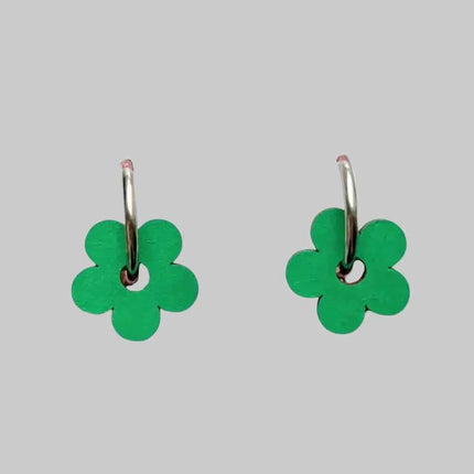 Handmade Bold Green Flower Statement Flower Hoop Earrings