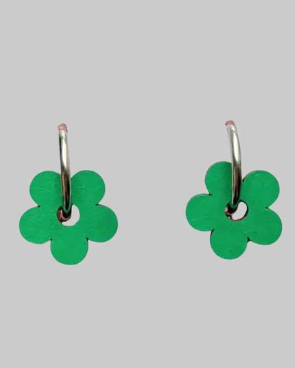 Handmade Bold Green Flower Statement Flower Hoop Earrings