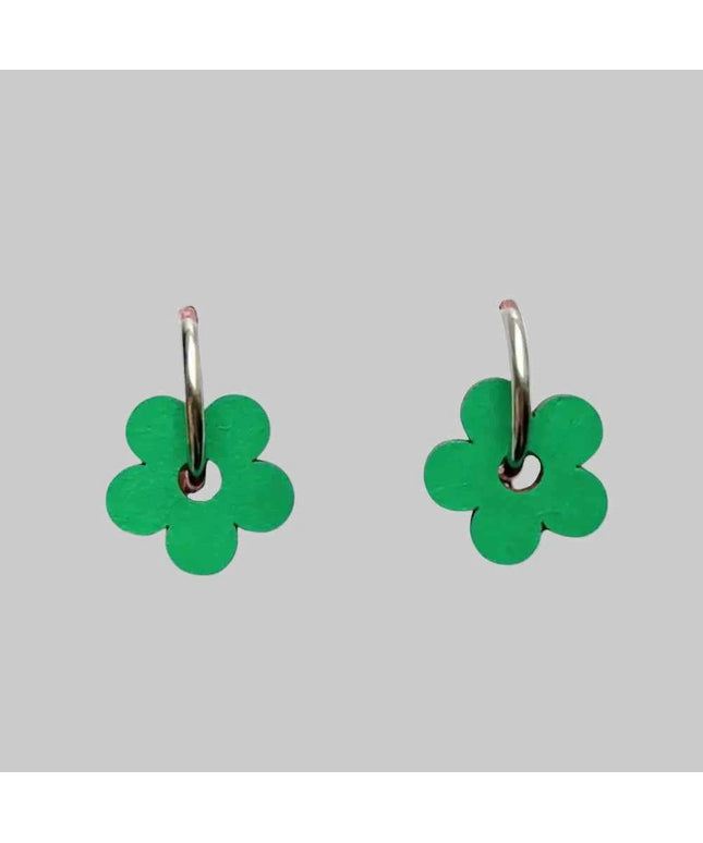 Handmade Bold Green Flower Statement Flower Hoop Earrings