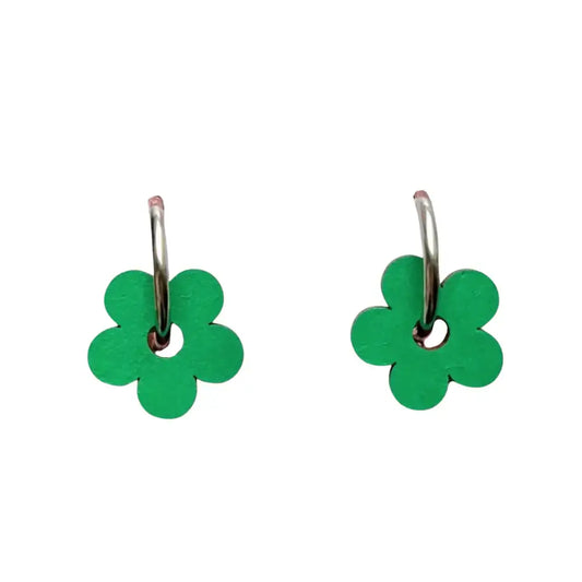 Handmade Bold Green Flower Statement Flower Hoop Earrings