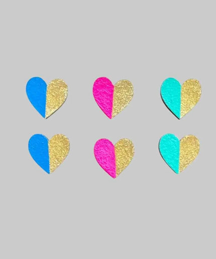 Handmade Gold Edge Fun Heart Statement Stud Earrings Set