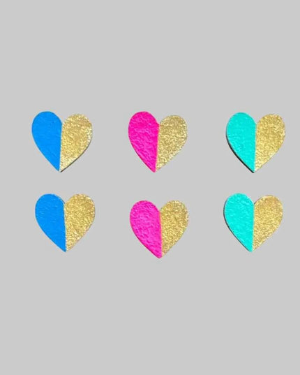 Handmade Gold Edge Fun Heart Statement Stud Earrings Set