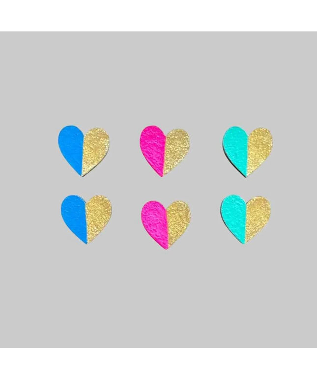 Handmade Gold Edge Fun Heart Statement Stud Earrings Set