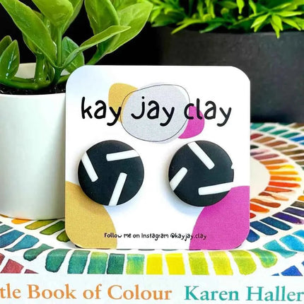 Handmade Polymer Clay Stud Earrings - Sprinkles Design Black w. White