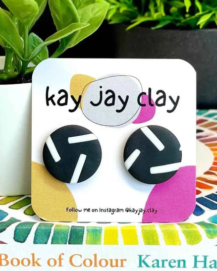 Handmade Polymer Clay Stud Earrings - Sprinkles Design Black w. White