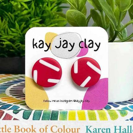 Handmade Polymer Clay Stud Earrings - Sprinkles Design Red w. White