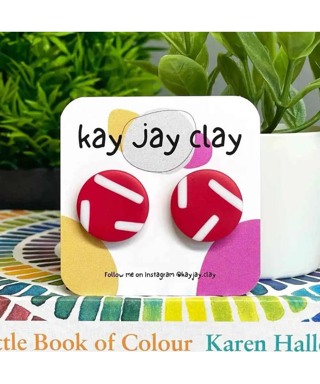 Handmade Polymer Clay Stud Earrings - Sprinkles Design Red w. White