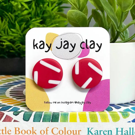 Handmade Polymer Clay Stud Earrings - Sprinkles Design - Red w. White
