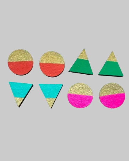 Handmade Retro Brights Gold Edge Stud Earrings Set Fun