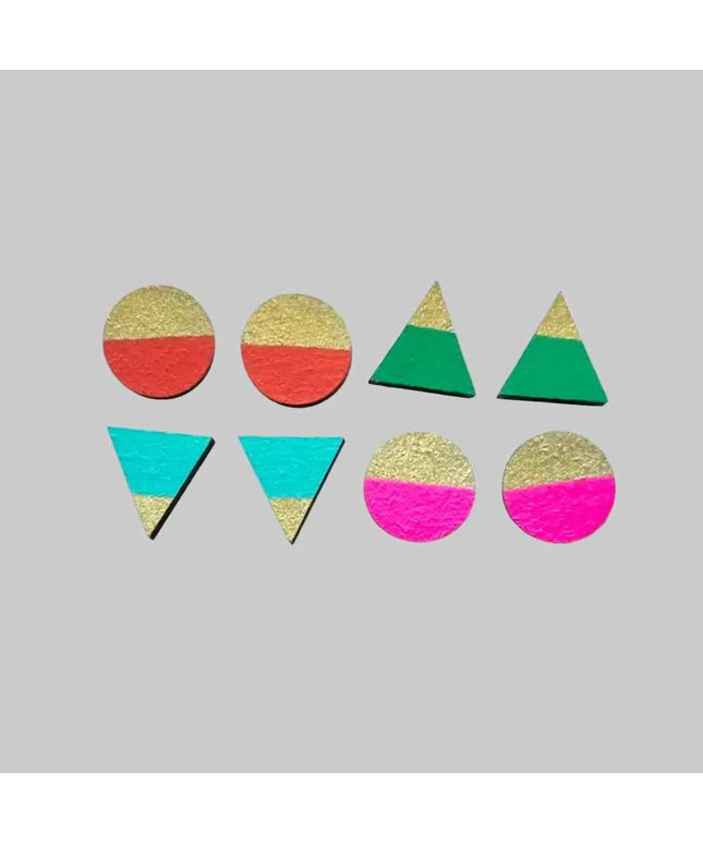 Handmade Retro Brights Gold Edge Stud Earrings Set Fun