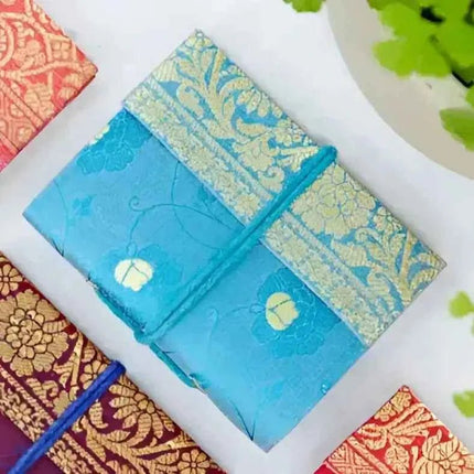 Handmade Sari Notebook - Pocket Sized Notebook Journal Mini Blue