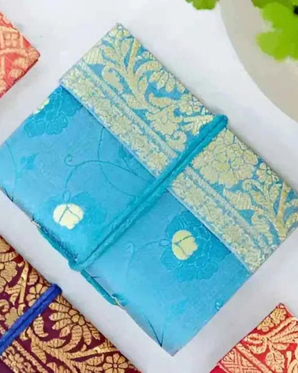 Handmade Sari Notebook - Pocket Sized Notebook Journal Mini Blue