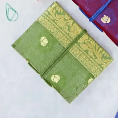 Handmade Sari Notebook - Pocket Sized Notebook Journal Mini Green