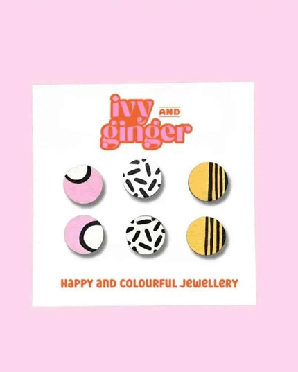 Handmade tropical mini stud earrings set hand painted wood