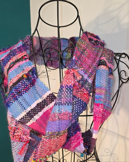 Handwoven scarves Pinks purples and blue