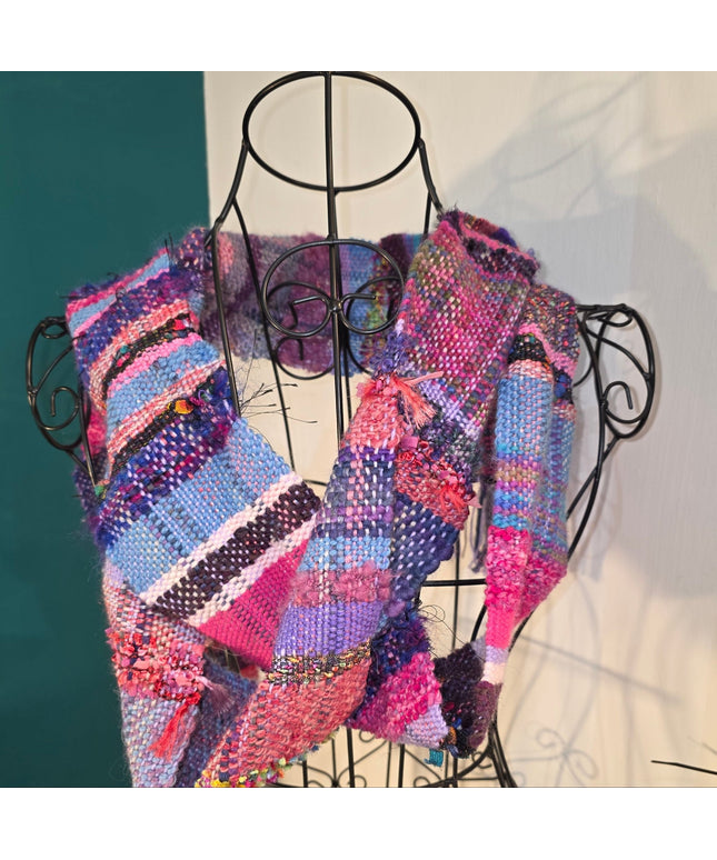 Handwoven scarves Pinks purples and blue