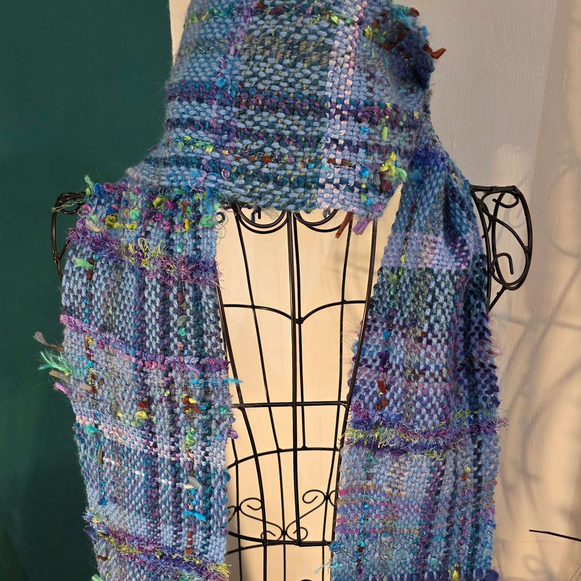 Handwoven scarves Blues and greens