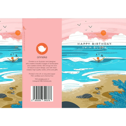 Happy birthday swim buddy greeting card - wild swimming card