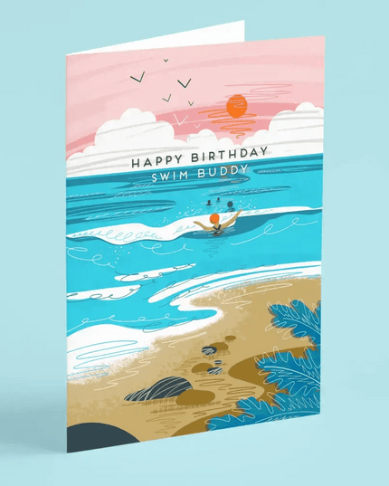 Happy birthday swim buddy greeting card - wild swimming card
