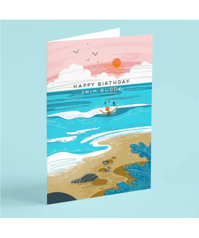 Happy birthday swim buddy greeting card - wild swimming card