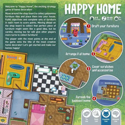 Happy Home Board Game. A Family game for 2 to 5 players.