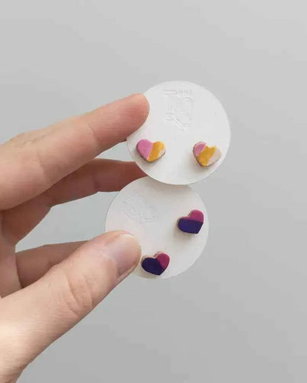 Heart Leather Stud Earrings - Multiple Colours