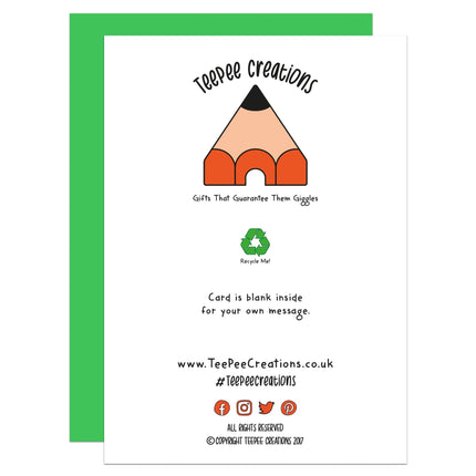 Blank greeting card with Teepee Creations logo and pencil illustration on a white background