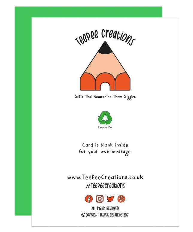 Blank greeting card with Teepee Creations logo and pencil illustration on a white background