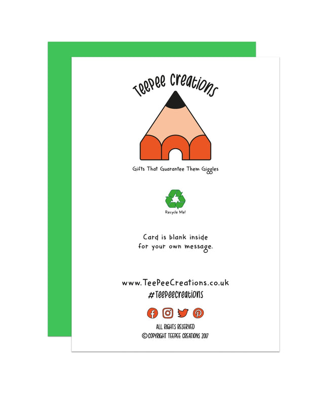 Blank greeting card with Teepee Creations logo and pencil illustration on a white background