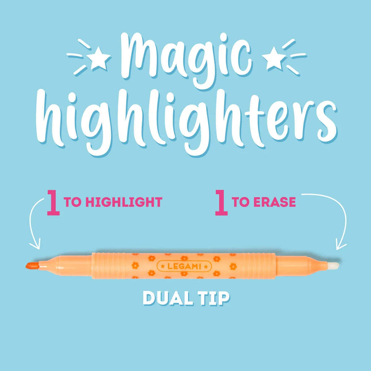 Magic highlighters with dual tips on a blue background