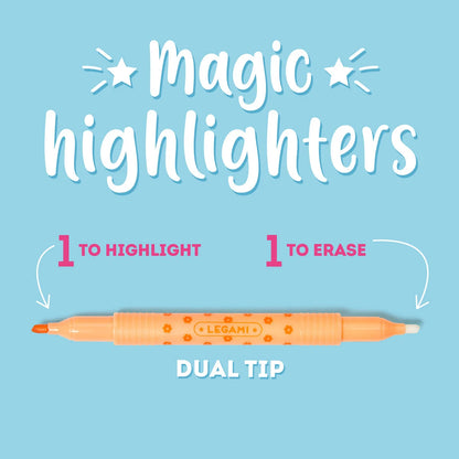 Magic highlighters with dual tips on a blue background