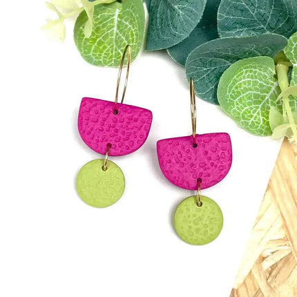 Hot Pink Colour Block Hoop Earrings - Polymer Clay