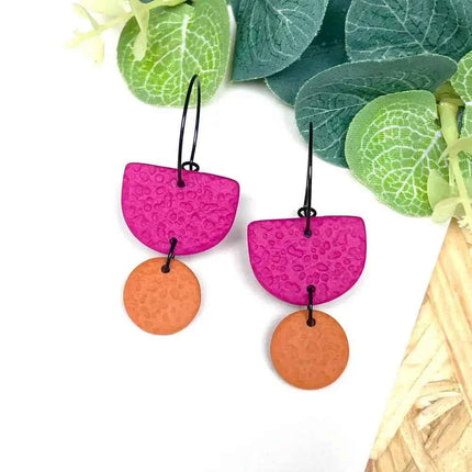 Hot Pink Colour Block Hoop Earrings - Polymer Clay
