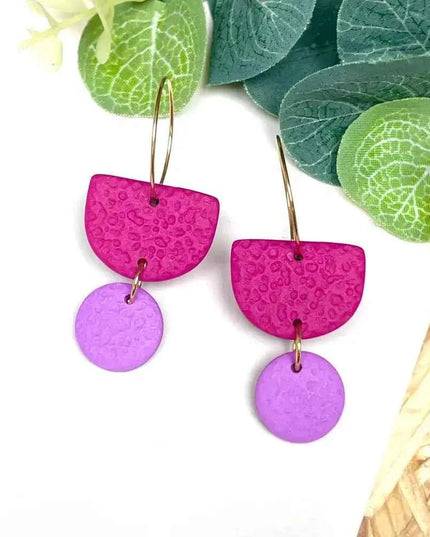 Hot Pink Colour Block Hoop Earrings - Polymer Clay