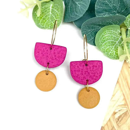 Hot Pink Colour Block Hoop Earrings - Polymer Clay