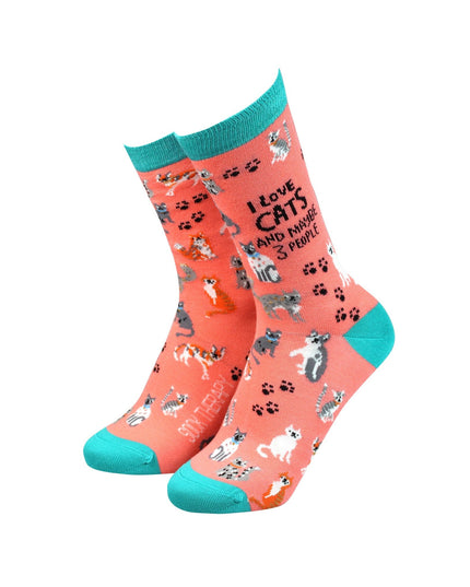 I Love Cats and maybe 3 people - Women's Bamboo Socks