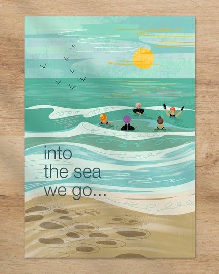 Into the sea we go... greeting card wild swimming sea