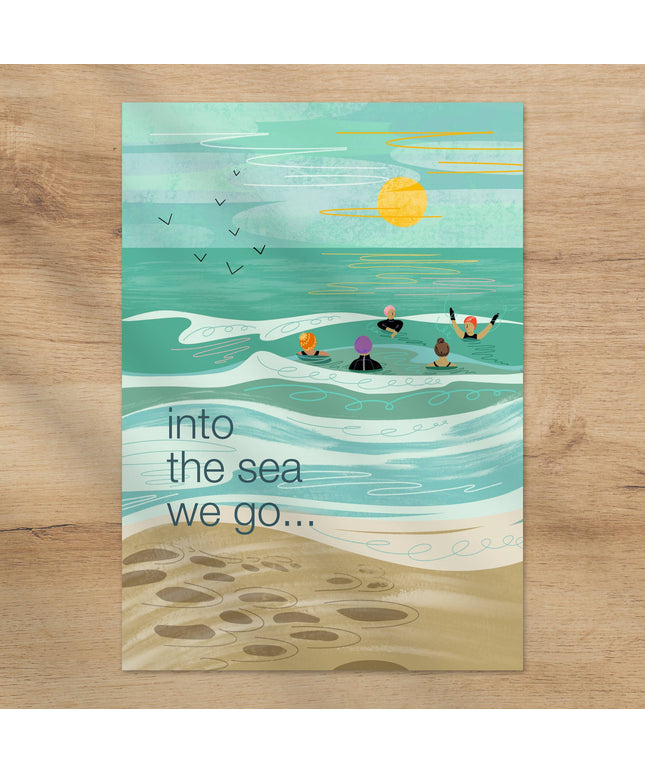Into the sea we go... greeting card wild swimming sea