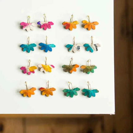 Leather Petal Hoop Earrings - Multiple Colours